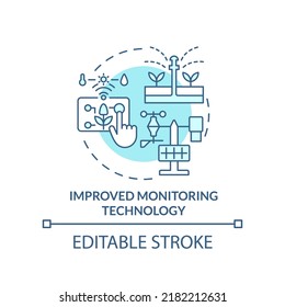 Icono de concepto turquesa de tecnología de monitorado mejorado. Productividad agrícola abstracta idea de línea delgada. Dibujo de contorno aislado. Trazo editable. Fuentes Arial, Myriad Pro-Bold utilizadas
