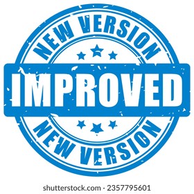 Improved new version grunge stamp isolated on white background, ink vector seal in retro style