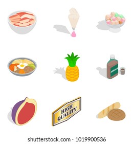 Improved nutrition icons set. Isometric set of 9 improved nutrition vector icons for web isolated on white background