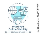 Improved online visibility soft blue concept icon. Digital channels. Employer branding importance. Round shape line illustration. Abstract idea. Graphic design. Easy to use in promotional material