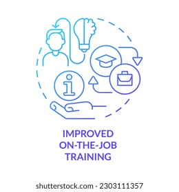 Improved on-the-job training blue gradient concept icon. Microlearning benefit abstract idea thin line illustration. Employee knowledge. Isolated outline drawing. Myriad Pro-Bold font used