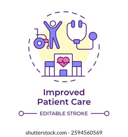 Improved patient care multi color concept icon. Evidence based and patient centered treatment. UM benefit. Round shape line illustration. Abstract idea. Graphic design. Easy to use in article