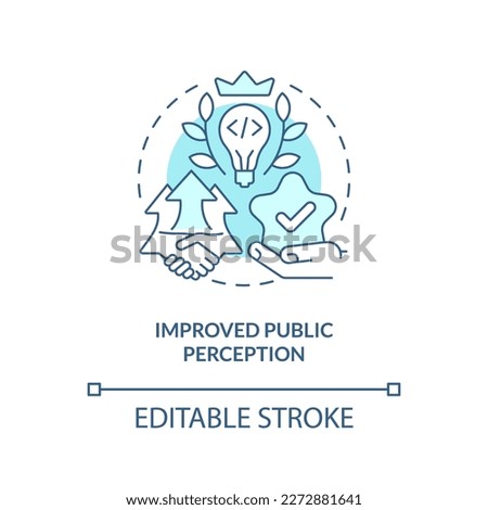 Improved public perception turquoise concept icon. Venture capital financing benefit abstract idea thin line illustration. Isolated outline drawing. Editable stroke. Arial, Myriad Pro-Bold fonts used
