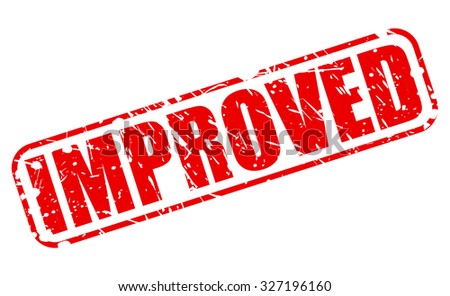 IMPROVED red stamp text on white
