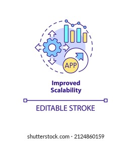 Improved scalability concept icon. Increase size of application. Web 3 0 abstract idea thin line illustration. Isolated outline drawing. Editable stroke. Arial, Myriad Pro-Bold fonts used