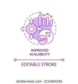 Improved scalability purple concept icon. Increase size of application. Web 3 0 abstract idea thin line illustration. Isolated outline drawing. Editable stroke. Arial, Myriad Pro-Bold fonts used