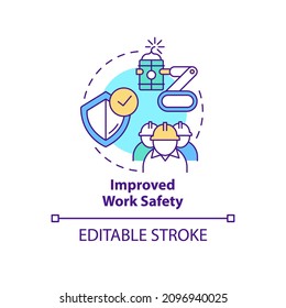 Improved work safety concept icon. Industrial automation advantages abstract idea thin line illustration. Isolated outline drawing. Editable stroke. Roboto-Medium, Myriad Pro-Bold fonts used
