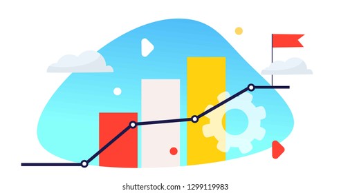 Improvement, achievement, success concept illustration. KPI, metrics vector illustration. Flat style.