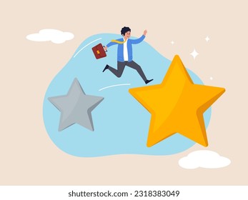 Improvement and adaptation to new normal concept. Business transformation, change management or transition to better innovative company, smart businessman jump from old to new shiny star idea.