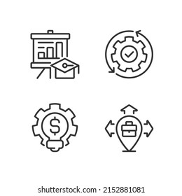 Mejoramiento del proceso de negocio ajuste de iconos lineales perfectos en píxeles. Crecimiento profesional. Símbolos de línea delgada personalizables. Ilustraciones aisladas del contorno vectorial. Trazo editable. Montserrat Negrita, fuentes ligeras usadas