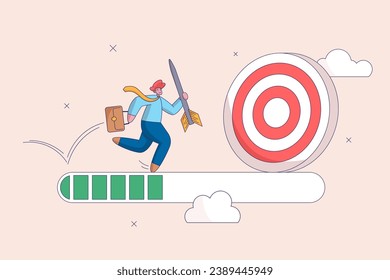 Improvement concept. Progress or journey to success or achieve a goal, business step or career path, mission or challenge to succeed. Ambitious businessman run on the progress bar to achieve success