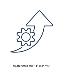 Improvement efficiency, productivity. Vector line icon gear wheel, arrow pointer . White background.