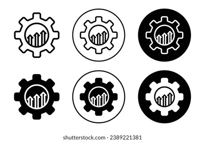 Icono de mejora. conjunto de símbolos de crecimiento de negocio o progreso de trabajo técnico. la innovación en los mercados financieros y la eficiencia de la productividad aumentan el logotipo de la línea vectorial. signo de mejora de rendimiento.