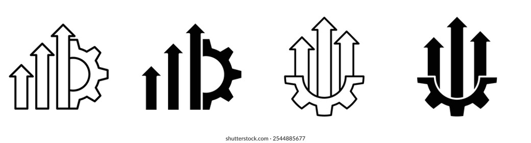 Improvement icon collection in black and white filled and solid vector style.