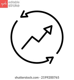 Improvement icon, line symbols. continuous improvement concept. Productivity project management. Growing graph progress. Editable stroke vector illustration design on white background. EPS 10