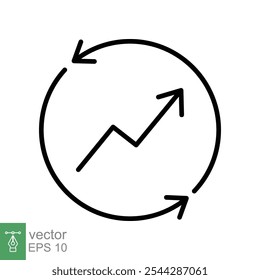 Ícone de melhoria, símbolos de linha. conceito de melhoria contínua. Gerenciamento de projetos de produtividade. Progresso do gráfico crescente. Projeto de ilustração de vetor de linha fina sobre fundo branco. EPS 10.