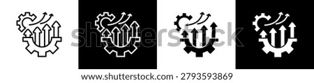 Improvement Icon In Outline And Glyph Styles With Black And White Variations