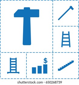 Improvement icon. set of 6 improvement filled icons such as ladder, stairs, garden hammer, hammer