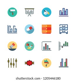 improvement icon set. vector set about cabinet, bar chart, paint bucket and quality icons set.