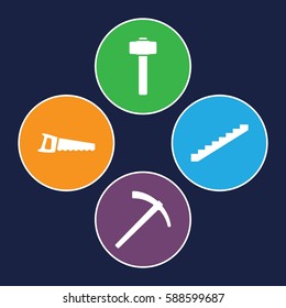 improvement icons set. Set of 4 improvement filled icons such as stairs, garden hammer, saw