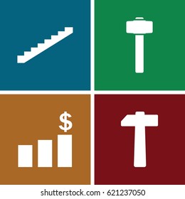 Improvement icons set. set of 4 improvement filled icons such as stairs, garden hammer, hammer