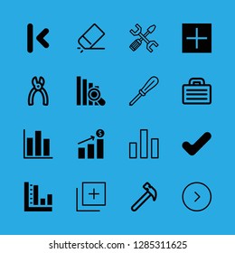 improvement icons set with verification sign, arrow button to begin and screwdriver vector set