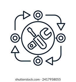 Verbesserung und Modernisierung der elektronischen Geräte. Lineares Vektorsymbol einzeln auf weißem Hintergrund.