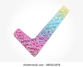 Improvement Process check mark word cloud, business concept background