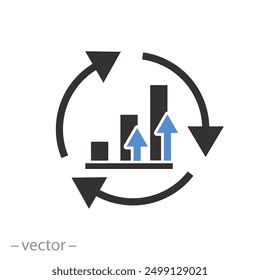 Icono de tendencias de mejora, infografía de visualización, análisis continuo de datos, Ilustración vectorial plana