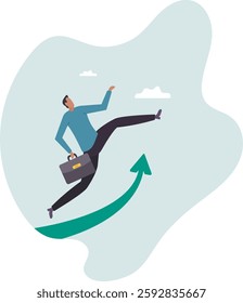 Improvement in work, career path to grow, achievement and success in job or leadership to win business .business concept.flat character.