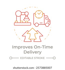 Improves on time delivery duo tone concept icon. Shipment deadlines coordination. Benefit of MRP II. Round two color outline illustration. Abstract vector design. Easy to use in article