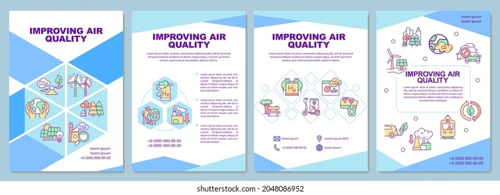 Improving air quality brochure template. Reduce carbon emissions. Flyer, booklet, leaflet print, cover design with linear icons. Vector layouts for presentation, annual reports, advertisement pages