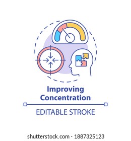 Improving concentration concept icon. Me time benefits. Train your brain. Focusing on something idea thin line illustration. Vector isolated outline RGB color drawing. Editable stroke