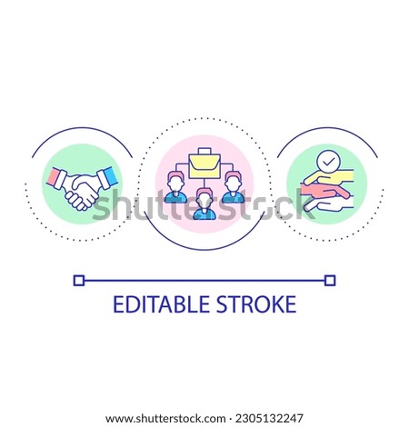 Improving employees cooperation loop concept icon. Colleagues communication abstract idea thin line illustration. Collaborative workplace. Isolated outline drawing. Editable stroke. Arial font used