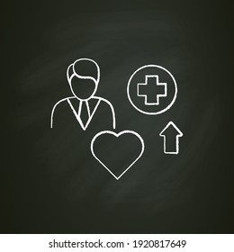 Improving health chalk icon. Personal growth concept. Health improvement and protection. Self care. Isolated vector illustrationon chalkboard