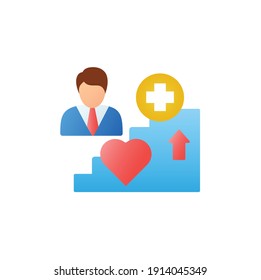 Improving health flat icon. Personal growth concept. Health improvement and protection. Self care. 3D color vector illustration