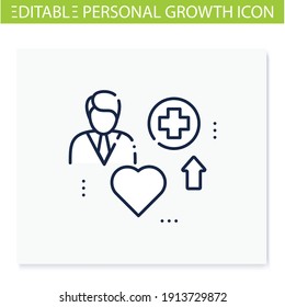Improving health line icon. Personal growth concept. Health improvement and protection. Self care. Isolated vector illustration. Editable stroke 