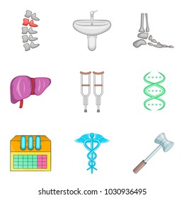 Improving icons set. Cartoon set of 9 improving vector icons for web isolated on white background