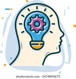 improving innovation mindset via ai concept, Genius forward thinking brain vector design, Artificial general intelligence symbol, Natural Language Processing sign, Machine Deep Learning illustration
