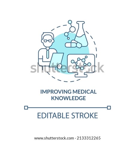 Improving medical knowledge turquoise concept icon. Clinical studies for patients abstract idea thin line illustration. Isolated outline drawing. Editable stroke. Arial, Myriad Pro-Bold fonts used