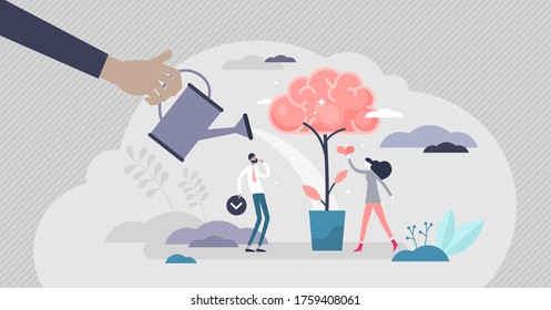 Improving memory for knowledge remember tiny persons vector illustration. Thinking method as personal mind development abstract visualization. Intelligence boost and information processing performance