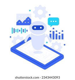 Improving operational efficiency through the use of AI, IoT, and the cloud. Vector illustration material.