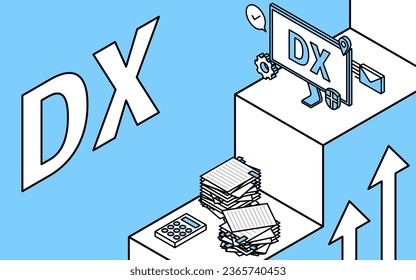 Improving operations with DX, envisioning success and growth, moving from inefficient business to smart business, isometric
