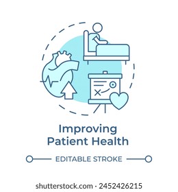 Das weiche blaue Konzeptsymbol zur Verbesserung der Patientengesundheit. Pharmazeutische Dienstleistungen, personalisierte Medizin. Darstellung der runden Formlinie. Abstrakte Idee. Grafikdesign. Einfach zu bedienen in Infografik, Artikel