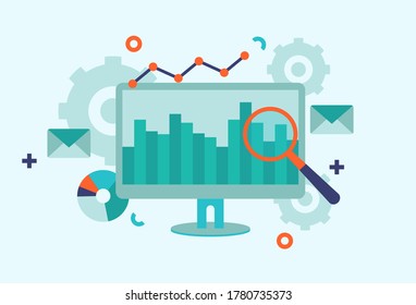 Improving ranking on search engine, Search engine traffic, Testing website SEO, flat design conceptual vector banner illustration.