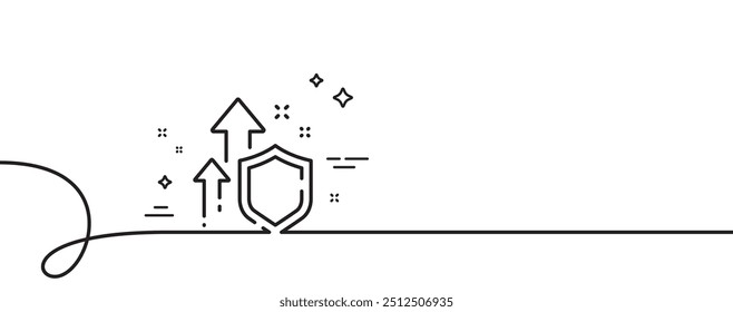 Mejorando el icono de línea de seguridad. Línea continua con rizo. Aumento del signo de privacidad. Símbolo de defensa segura. Mejora de la cinta de contorno único de seguridad. Patrón de curva de bucle. Vector