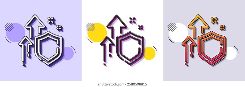 Improving safety line icon. Halftone dotted pattern. Gradient icon with grain shadow. Increased privacy sign. Secure defense symbol. Line improving safety icon. Various designs. Vector