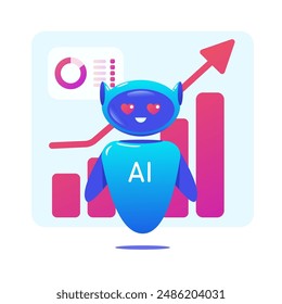 improving sales using an AI robot. Robot AI with hearts in eyes. Trading bot Stock trading concept Artificial intelligence dollar bag Abstract background