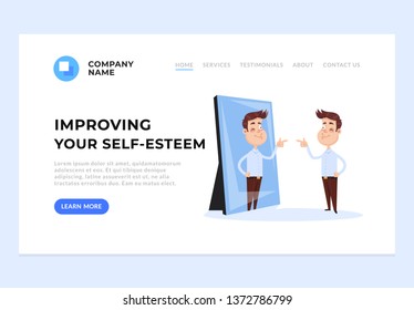 Improving self esteem psychology help web page banner concept. Vector flat cartoon graphic design illustration