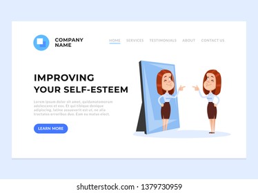 Improving self esteem psychology help web page banner concept. Vector flat cartoon graphic design illustration